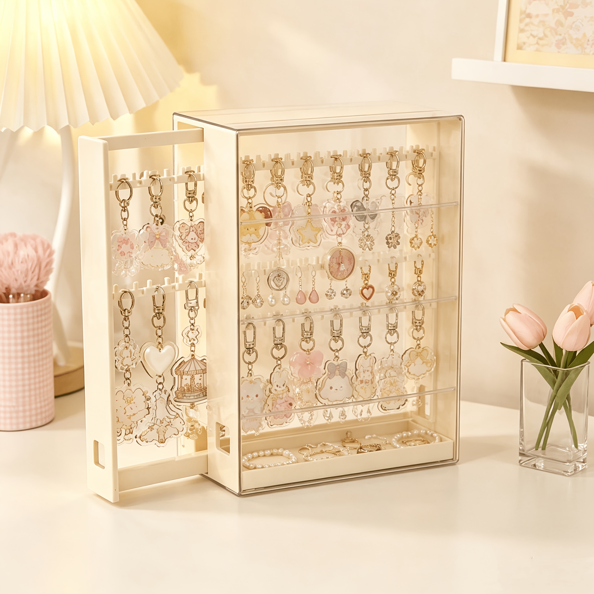 TEMU Desktop Double-layer Pull-out Storage Box, Jewelry Display Case, Can Store Types Of Necklaces, Rings, Earrings, And Keychains, Suitable For