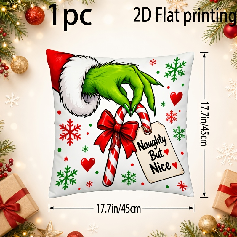 TEMU 1 Christmas Themed Cushion Cover (insert Not Included) In And Green Colors Measuring 17.72 X 17.79 Inches Featuring A Double-sided Print Design,