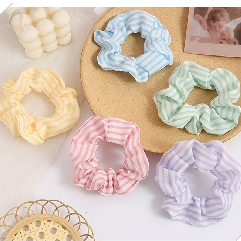 5pcs Striped Chiffon Elastic Hair Loop Elastic Hair Rope