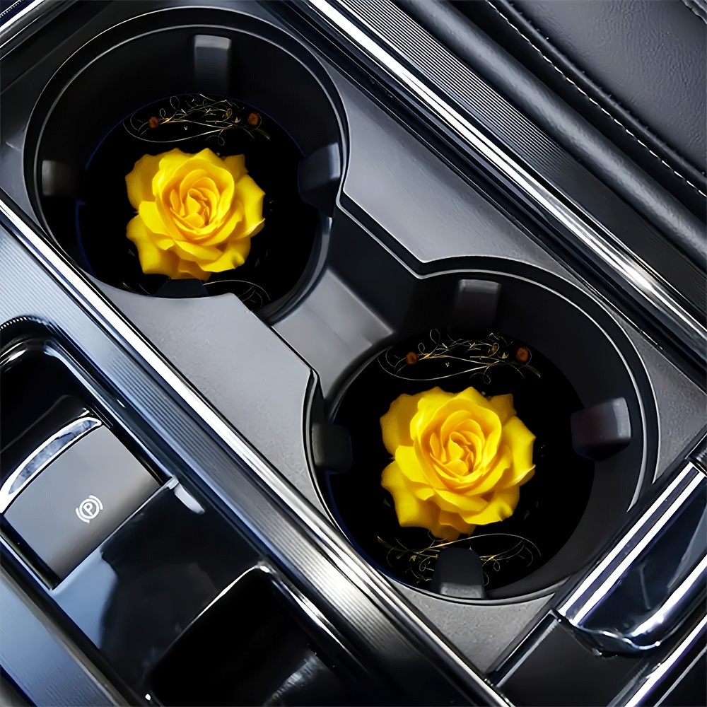 TEMU 2pcs, Blooming Art Beauty Pattern Printed Car Cup Holder Coasters - Non-slip,, Car Interior Accessories - Ideal For Car Owners - Suitable For