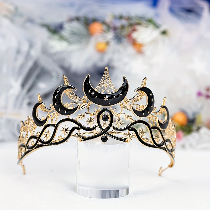 TEMU Crown Featuring A Gothic Black Design For Men And Women, With Stars. This Dark Aesthetic Tiara Is Perfect For Witch, Pagan, Or Wiccan Themes,