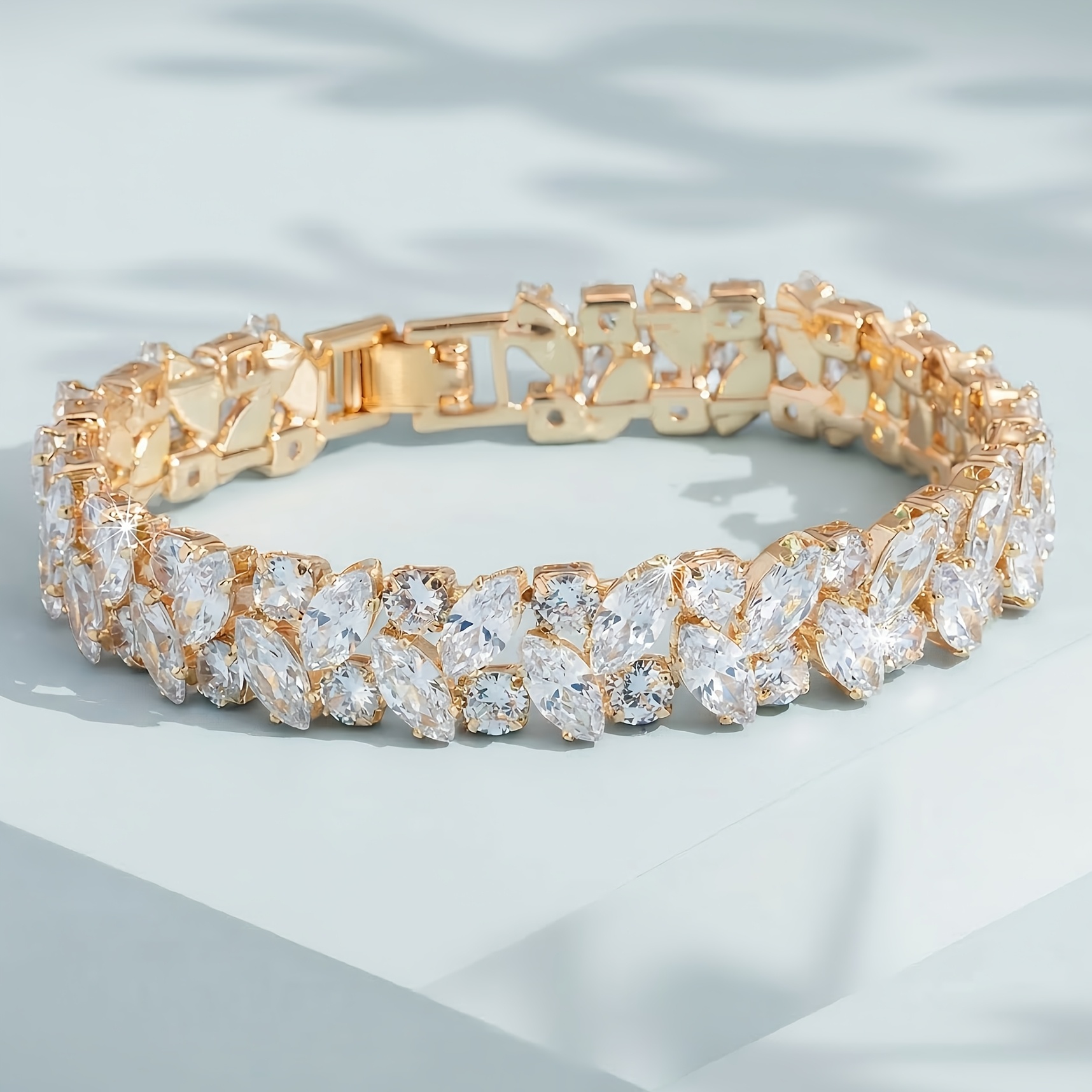 TEMU Luxury Vintage Women's Fashion Bracelet, Round With Wheat Ear Design Marquise Synthetic Zirconia Bracelet, Watch Clasp Wrist Jewelry, For Daily,