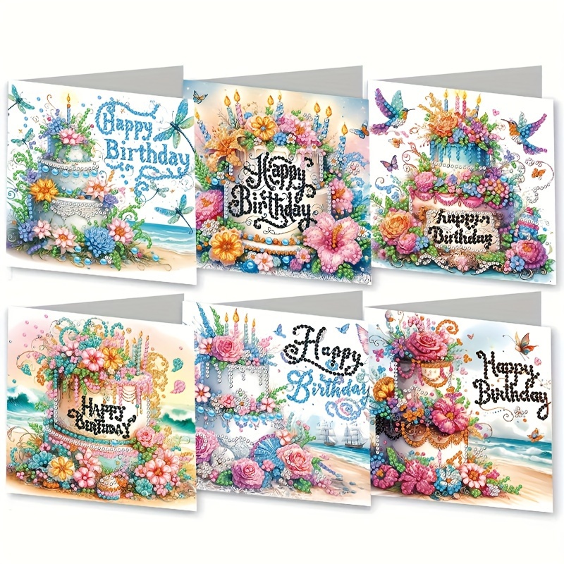 

6pcs Diy Diamond Painting Greeting Card Set - Unique Floral, Bird & With Rhinestones - Birthdays, Thank Yous, Mother's Day & More - Handcrafted Art Mosaic Postcards By Zanbee