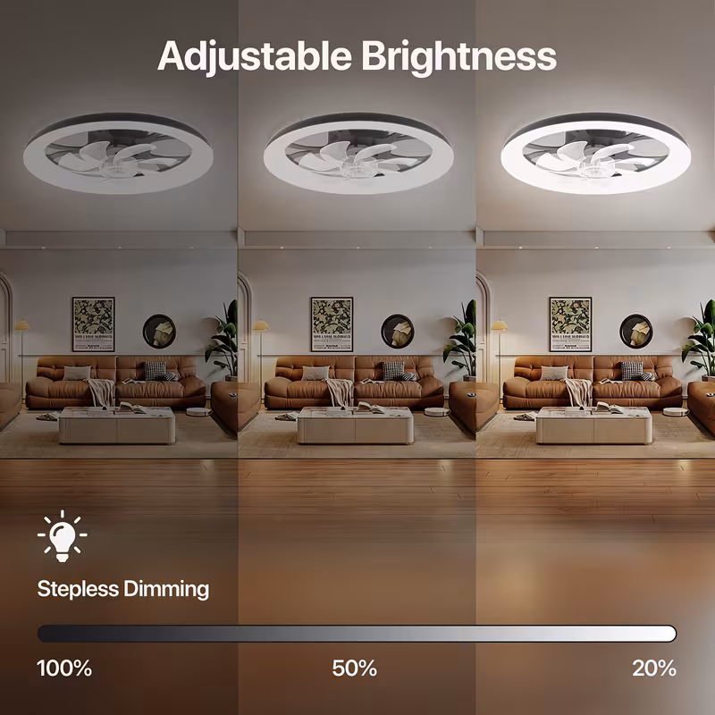 newest led ceiling fan with light control 3 color temperatures 6 adjustable flush mount design for bedroom timer setting wireless control polished bedroom ceiling fan contemporary lighting Product details 5