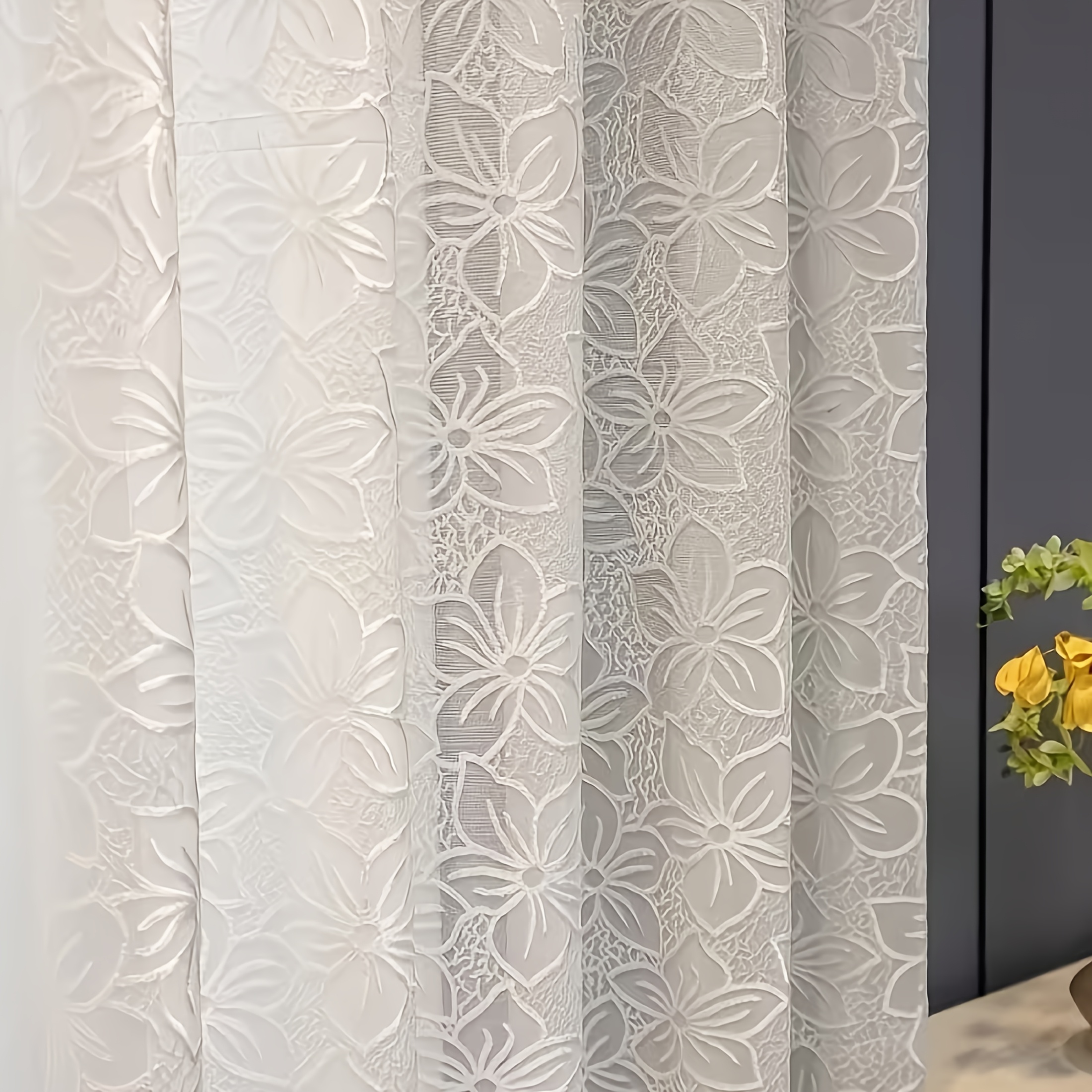TEMU 1 Panneau de Rideau de Luxe Style Français - Idéal pour Chambre, Salon, Salle à Manger - Voilage Semi-Transparent Filtrant avec Poche pour