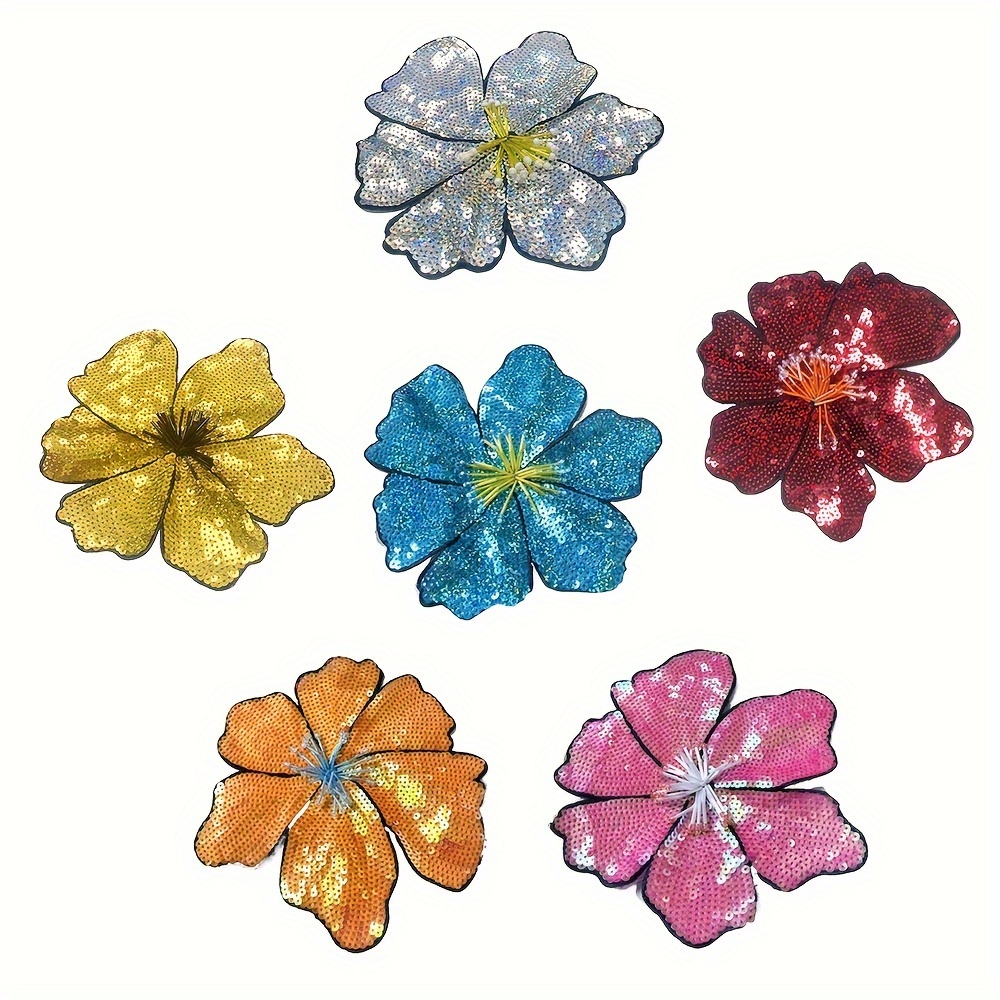 

1pc Vibrant Sequin Flower Patch, 8-inch - Embroidered Applique With Glittery For Diy Fashion, Clothing, Bags & Accessories, Sequins For Crafts