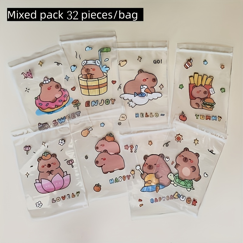 E-shop 16/32 Stück (1 Packung), Capybara-Druckmuster Selbstklebende Geschenktüten, Transparente Aufbewahrung für Verpackungstüten, Verschiedene