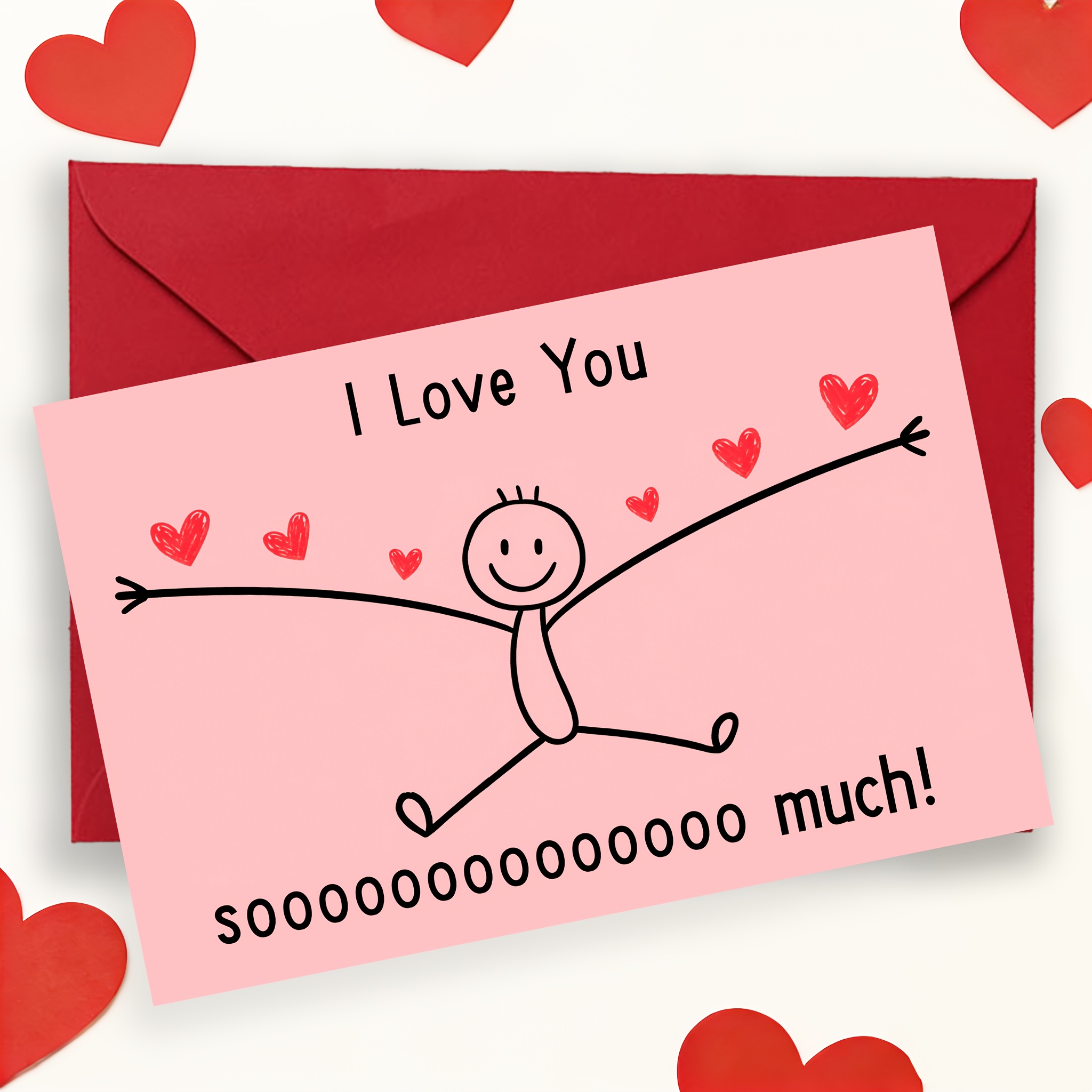 Image of 1pc "love You Sooooo Much!" Minimalist - Pink And Red Design, Lightweight Paper Gift For Valentine's/anniversary (wife/husband, Grandparents, Couples)