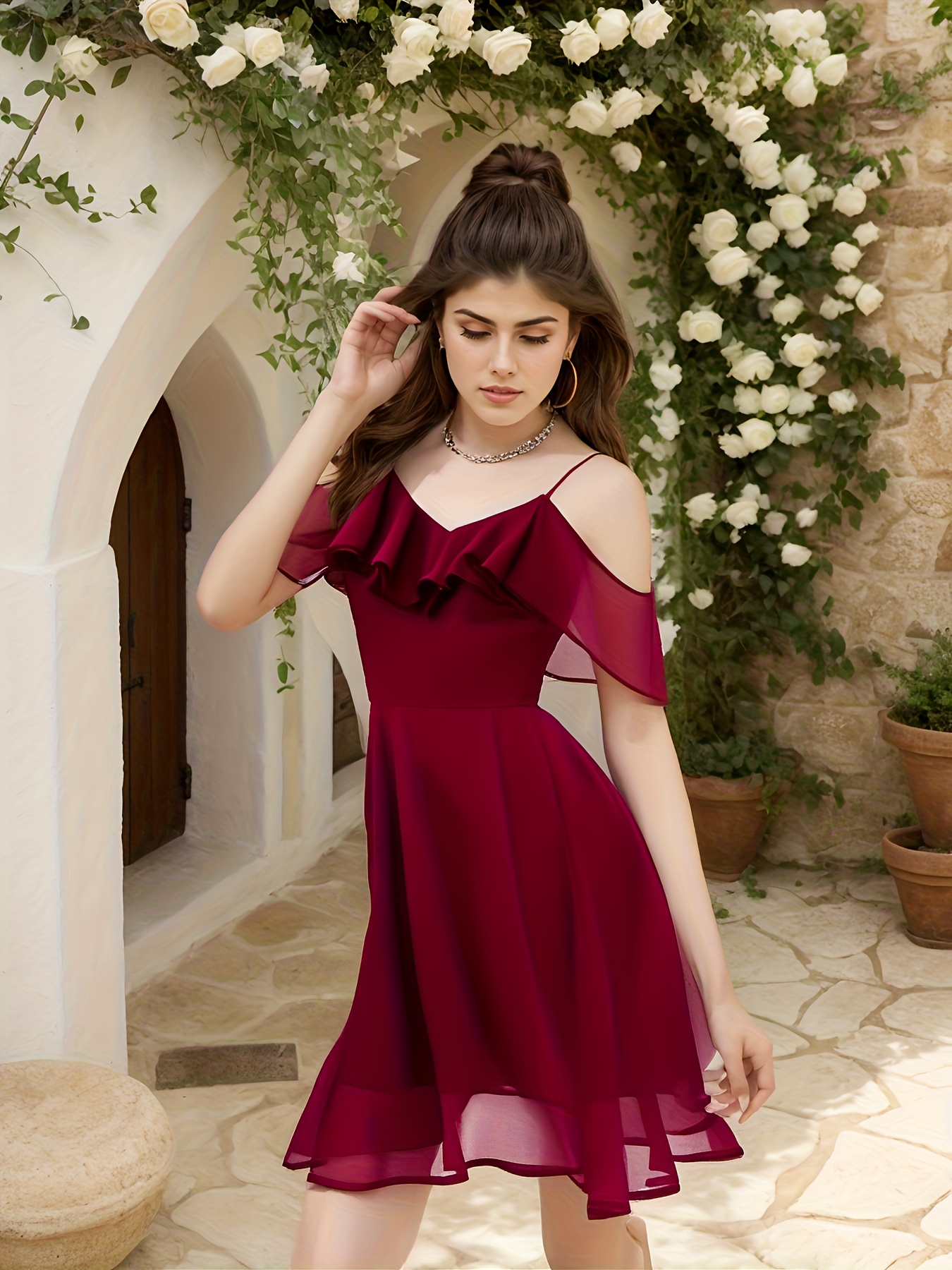 adorable short chiffon dress women spaghetti straps a line - Temu
