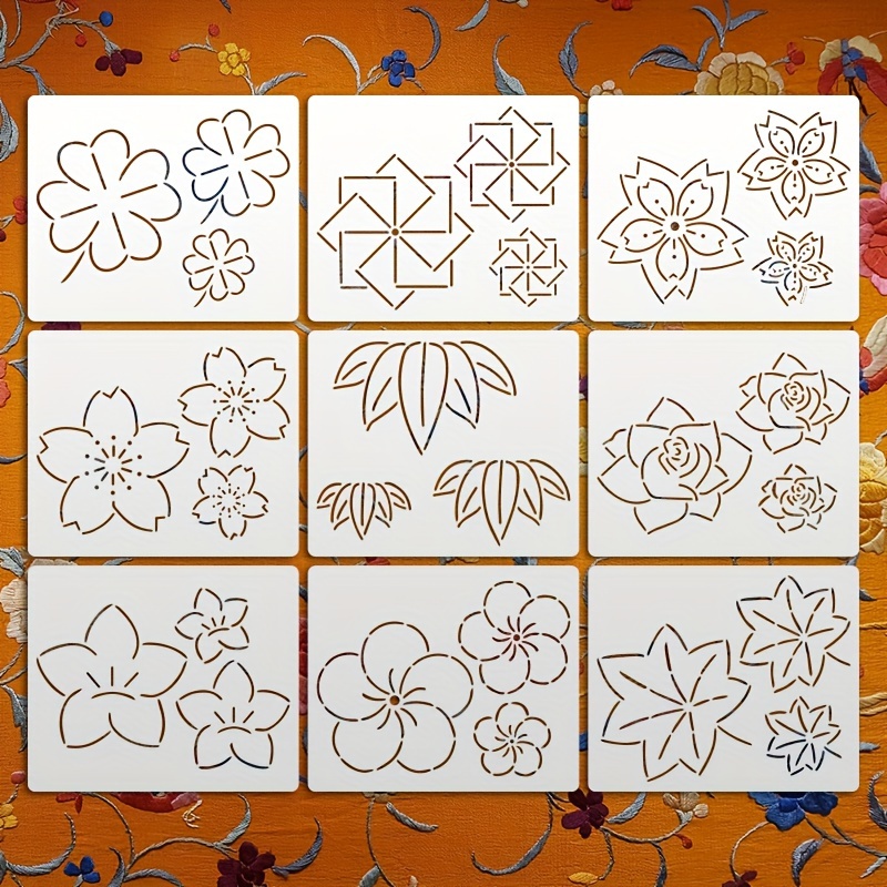 

Ensemble de 9 Pochoirs de Broderie , 5x6" Designs Réutilisables de Plantes & Fleurs pour Quilting, Décoration Maison, Artisanat sur Toile et Peinture d'Art DIY - Matériau PET