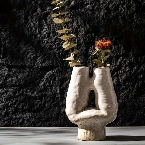 Vaso Decorativo In Ceramica Koomuao - Stile Moderno, Bianco E Oro, Medio 25x11.5 Cm