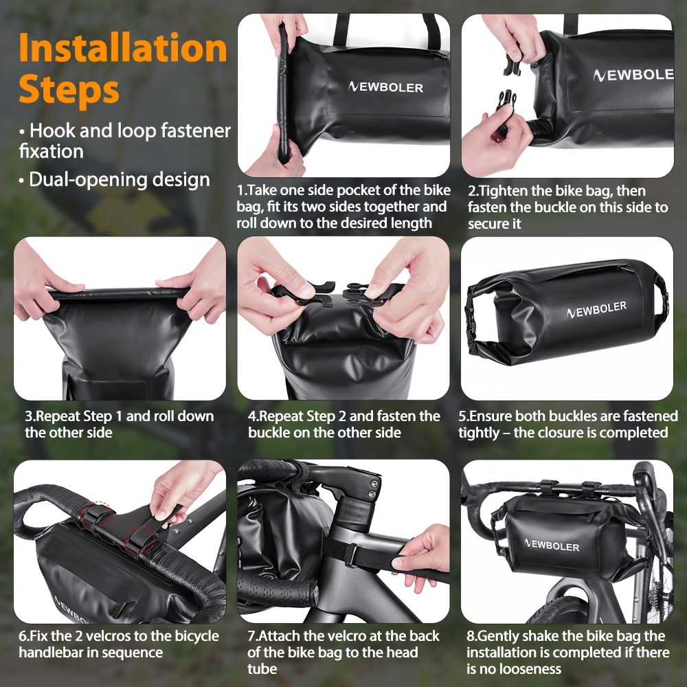 NEWBOLER Bicycle Handlebar Bag, 7L Large Capacity Bike Bag, PVC Bike Front Bag, Suitable for MTB Road Bike, Bike Handlebar Bag Cycling Accessories