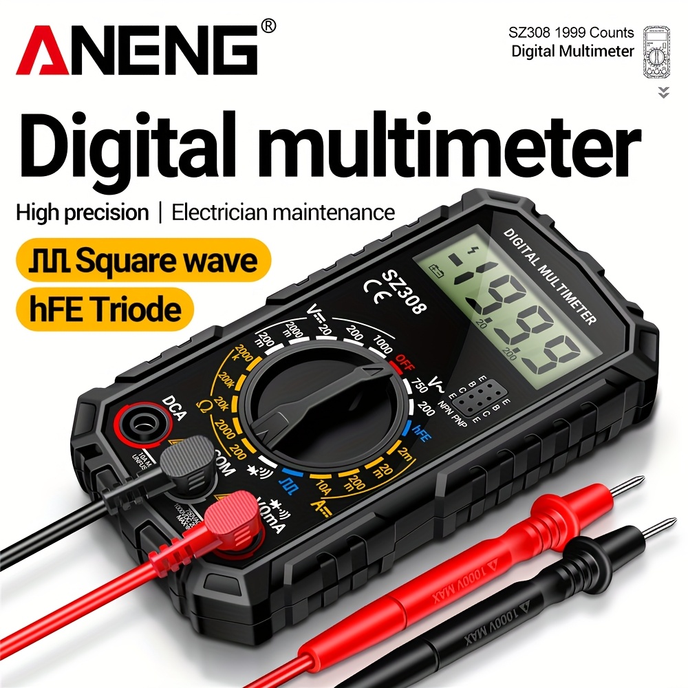 ANENG SZ308 High-Precision Digital Multimeter - AC/DC Voltage & Current Tester, True RMS Current, Resistance, Diode & Continuity Test, Backlit LCD Display, Compact Ergonomic Design for Electricians, Electrical Maintenance, Multimeter Digital, Voltage Tester, Maintenance Tool, Durable Construction, Clear Display, Robust Tool