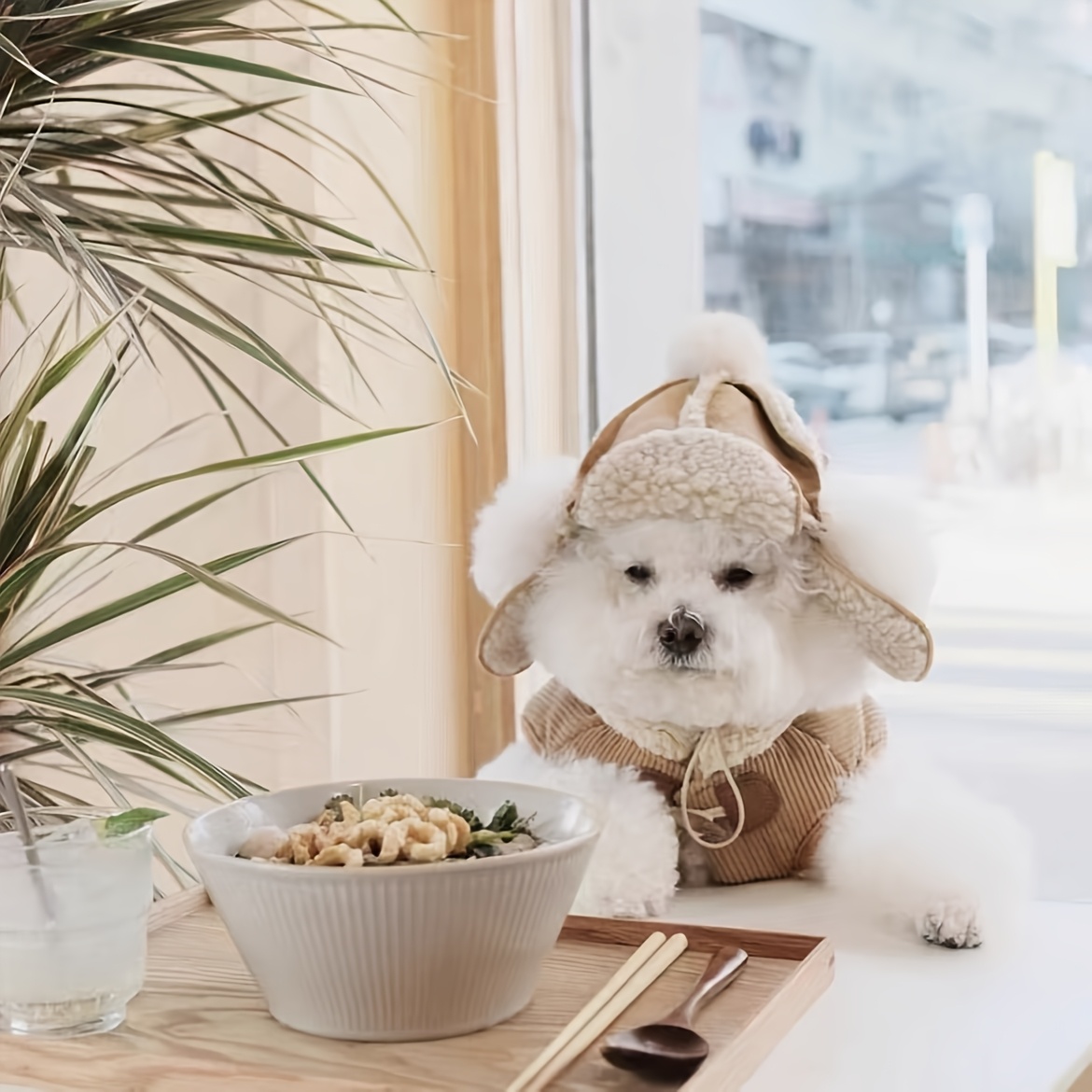 Image of Cozy Fleece-lined Dog Hat With Ear Holes - Warm Winter Pet Cap For Small Breeds, Hand-washable, Teddy Bear, Pomeranian