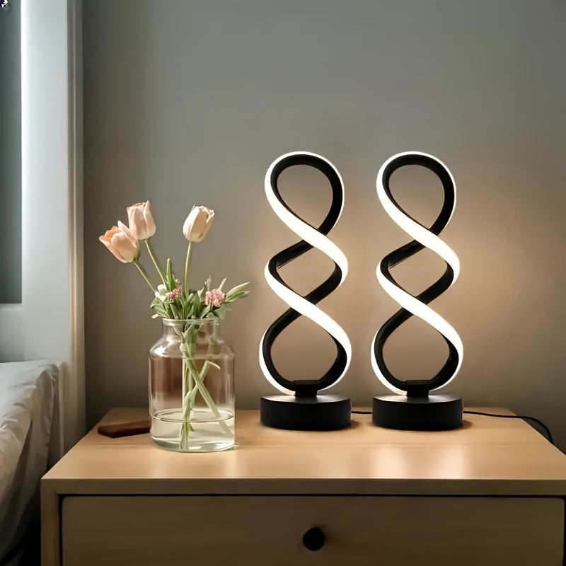 TEMU 2pcs Spiral Led Table Lamp, Dimmable Push Button Control Desk Light, Supply, Button Switch, Indoor Use For Bedroom, Living Room, Office, Coffe