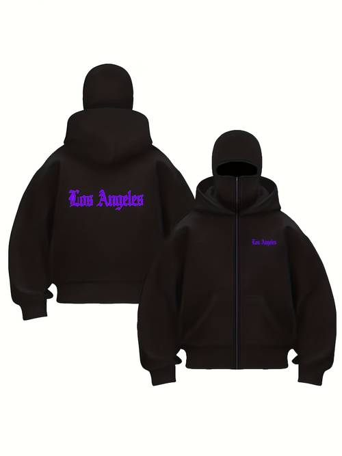 muška los angeles gothic zatvarač na kapuljaču - oversized casual pulover s m zatvaračem, zatvarač, prednji zatvarač, pristajanje za teretanu i casual nošenje - crno-bijeli los angeles print pletivo za muškarce i tinejdžere, pogodno za pranje u stroju - idealno za planinarenje
