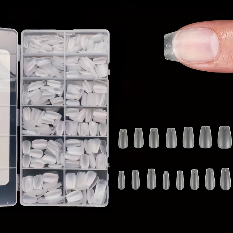 TEMU 600pcs Short Almond Nail Tips - Upgraded Matte Gel Nail Stickers Without Filing, Pre- Full Coverage Short Almond Nail Transparent Acrylic Fake