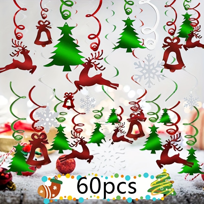 

60pcs Hanging Decor Set - , Christmas Tree & Red For Parties, , And Seasonal