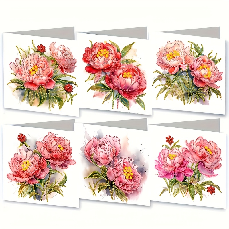 

6pcs Diamond Painting Greeting Cards, Round Diamond Painting, Animal Theme, Paper Material, Diy Foldable Thank You Card, Suitable For Birthday, Christmas Crafts And Gifts