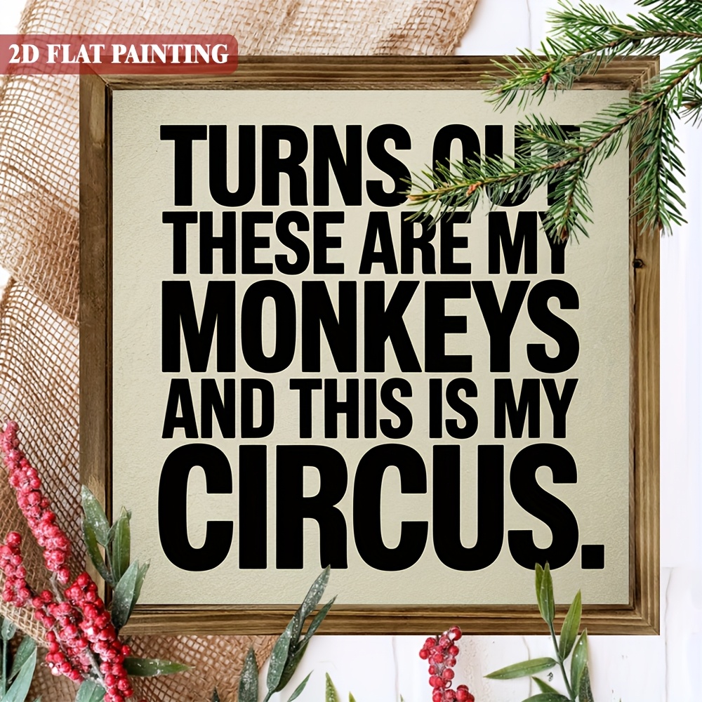 TEMU 2d Flat, 1pc, Chic 'turns Out Are My Monkeys' Wooden Frame Sign, With Frame Wall Decorative Sign For Living Room, Bedroom, Home Office Decor,