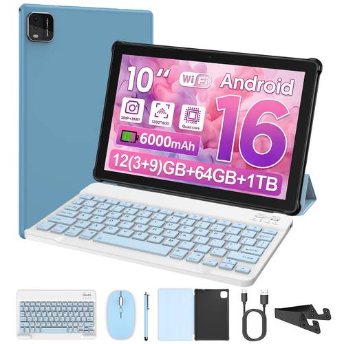 imagen del artículo tablet 2026 de 16 pulgadas pulgadas, pantalla ips hd de 1280 x 800, 12 (3+9) gb de + 64 gb de rom, memoria expandible de 1 tb, batería de 6000 mah, cámara dual de 2 mp + 8 mp, ideal para fotografía , wifi 5g/2.4g, tablet, pad