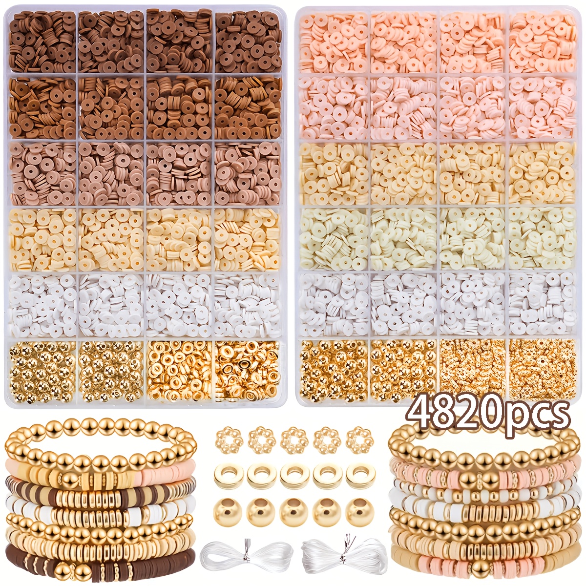 TEMU 2410 (1 Set) / 4820pcs (2 Sets) Clay Bead Spacer Bracelet Kit, Fashionable , Includes 140+pcs Spacer Beads Ccb Round Beads, 2pcs Crystal Elastic