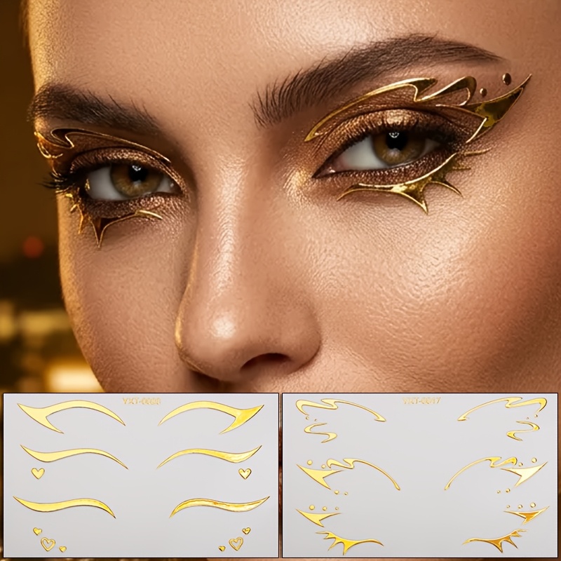 TEMU 2pcs Of 3d Laser Holographic|silvery|golden Eyeliner Sticker For -bright Metallic Wing Pattern,ideal For Party Cosplay And Music Festival Body
