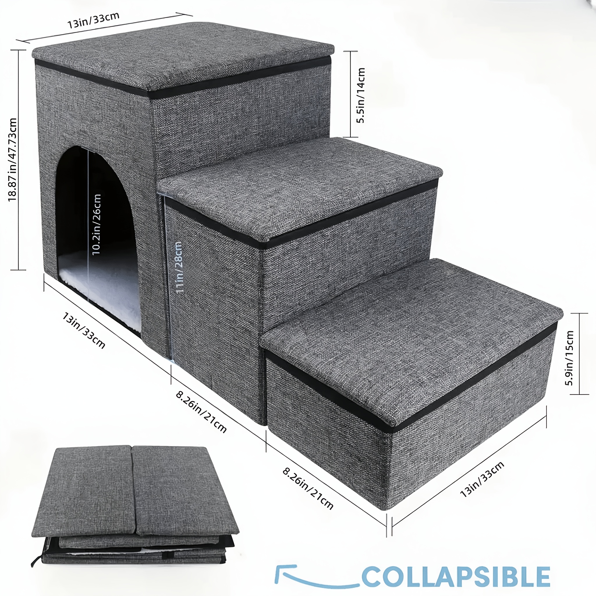 TEMU 1pc 3 Tiers Foldable Pet Steps And Stairs, Steps For High Bed With Storage Steps, Ramp For Bed Couch, For Small Medium Dogs And Cats