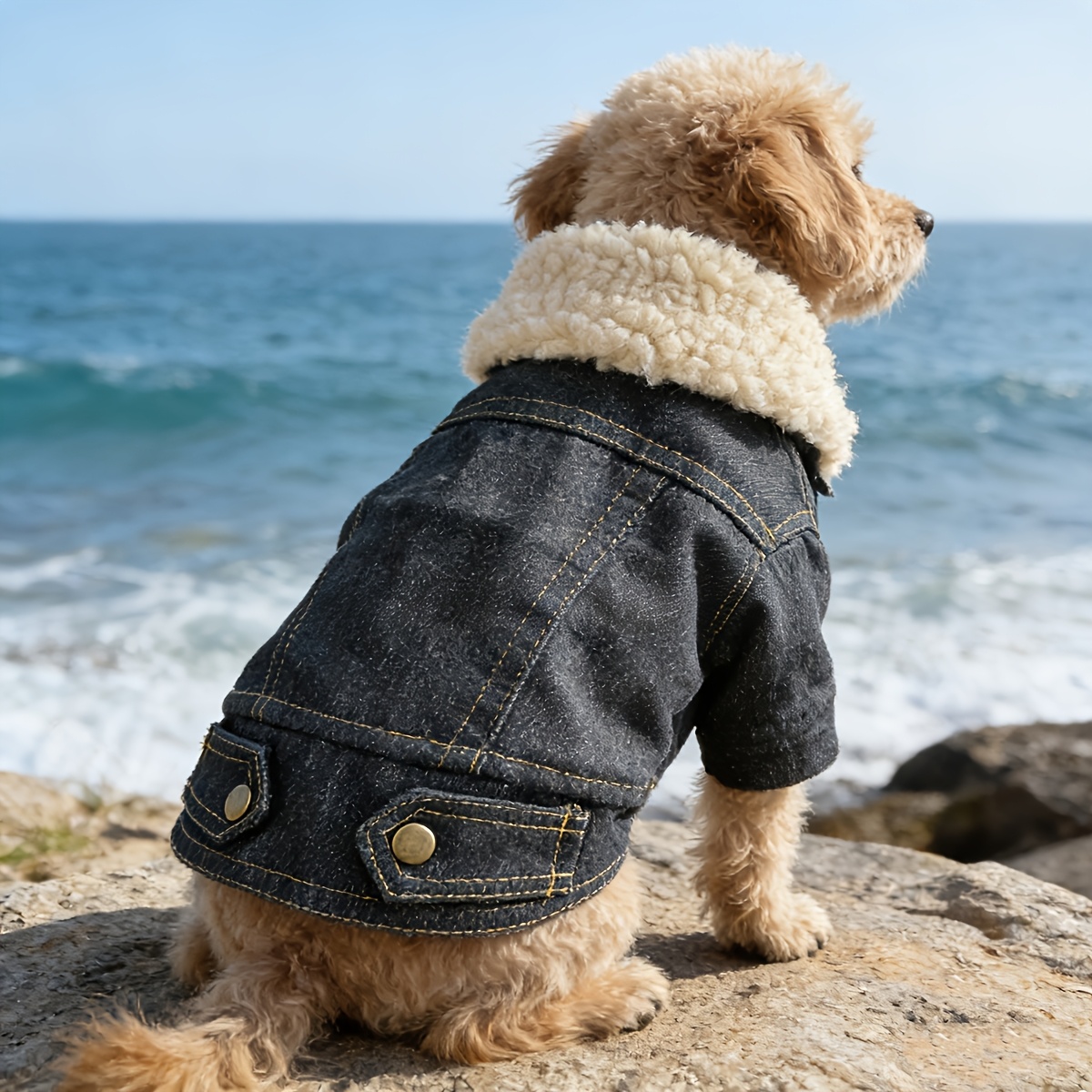 cozy fleece lined denim pet jacket small medium dogs warm - Temu Norway