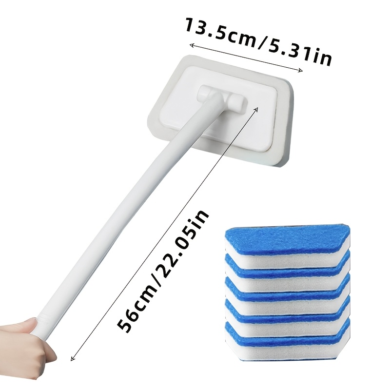 multi functional bathroom cleaning brush set with 5 detachable brush heads long handle essential household cleaning tools floor cleaning set sturdy handle structure used for scrubbing tiles floors and bathtubs Product details 1