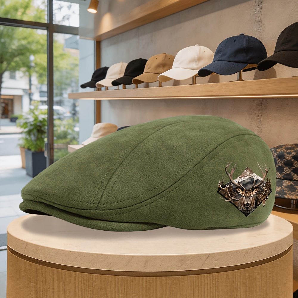 TEMU Simple Men's Newsboy Cap, Fashionable Solid Hat, Stag Spring/autumn British Vintage Peaked Cap, Unisex Vintage Beret, Suitable For Driving,
