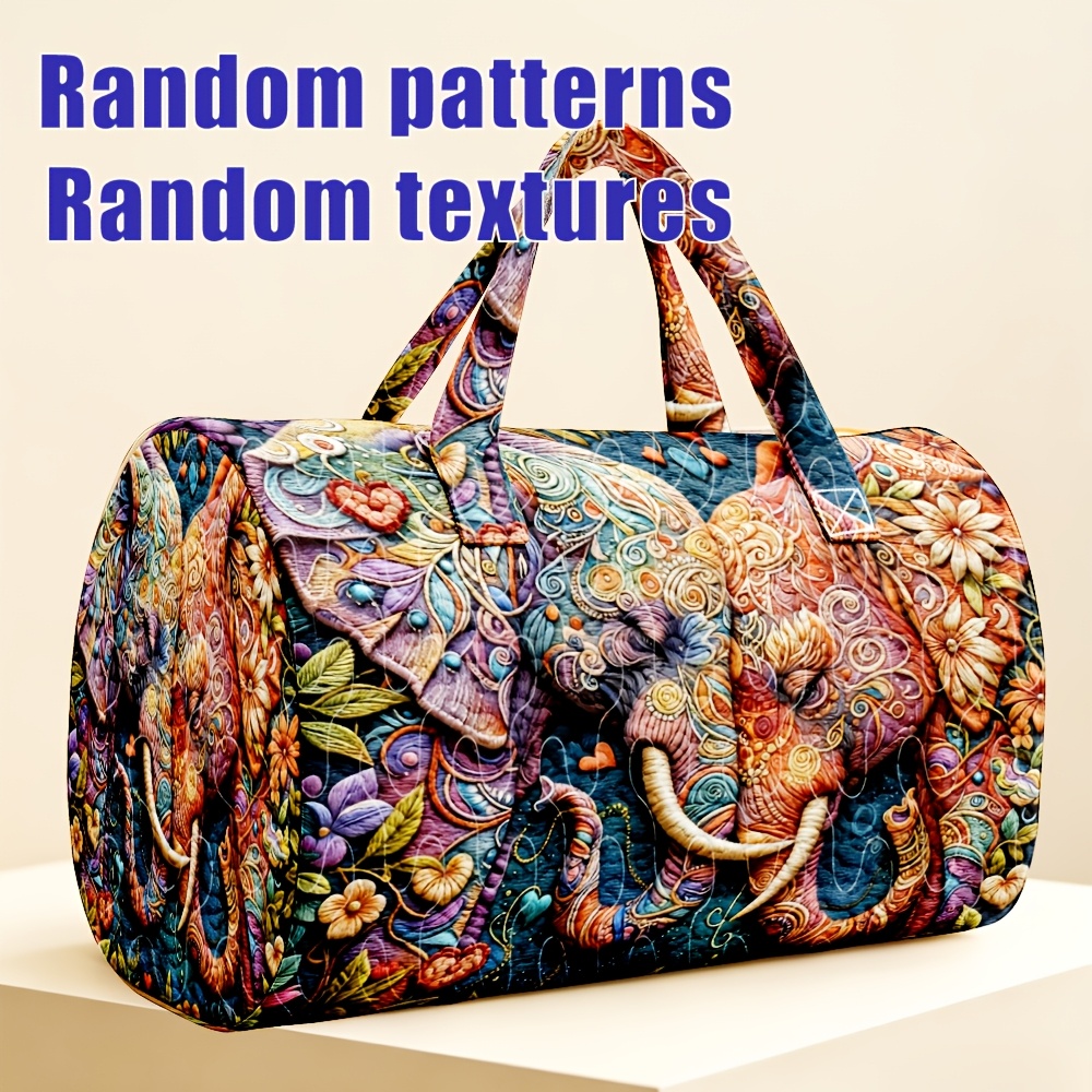 TEMU 1pc Navy Floral Mandala Cylinder Travel Handbag Exotic Women's Random Print Halloween Thanksgiving Christmas Gift