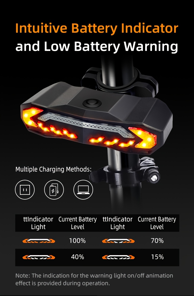 Vijf-in-één Intelligente Fiets Anti-diefstal Apparaat | Anti-diefstal Alarm (113dB), Stuur-/Rem Signaal, Zes Maanden Batterijduur, USB Opladen, Oplaadbare Lithium Batterij - Ultieme Rijveiligheids Garantie