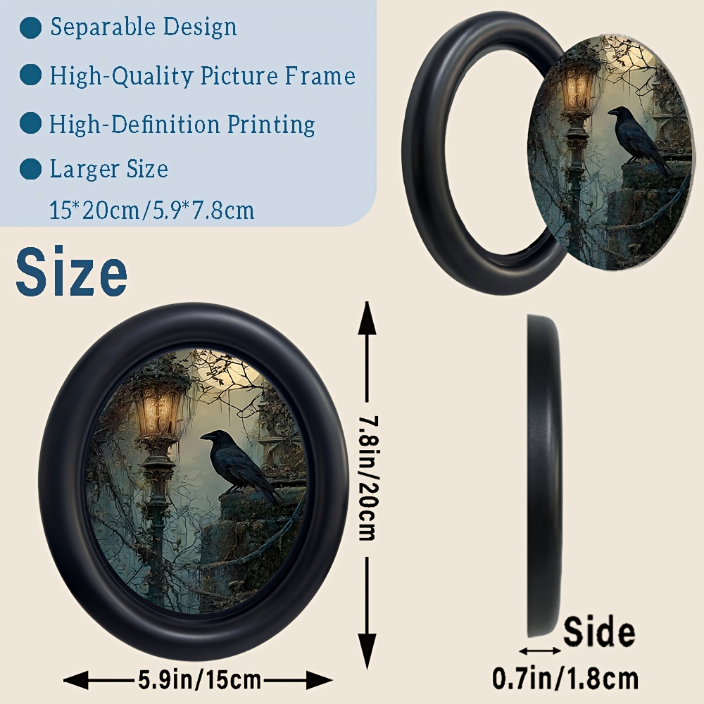Image of 2d Flat, 1pc 5.9" X 7.8" Oval Victorian Gothic Wall Art, Dark Academia Vintage Street Lamp Print, Black Oval Frame Witchy Decor For Living Room Study,halloween Christmas Decor