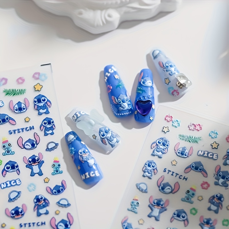 

Stitch Nail Art Stickers - Self-adhesive 3d Charms For Creative , & Cartoon Decals With Stitch Faces, Stars, And Flowers, Fans And Fun Nail Designs, Nail Stickers