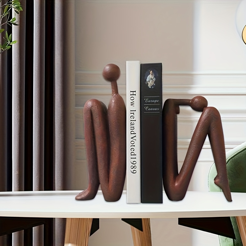 TEMU 2pcs Set Modern Resin Bookshelf Figurines, Decorative Bookends Sculptures, Elegant Seated Figure Design Ornaments, Suitable For Bookshelves,