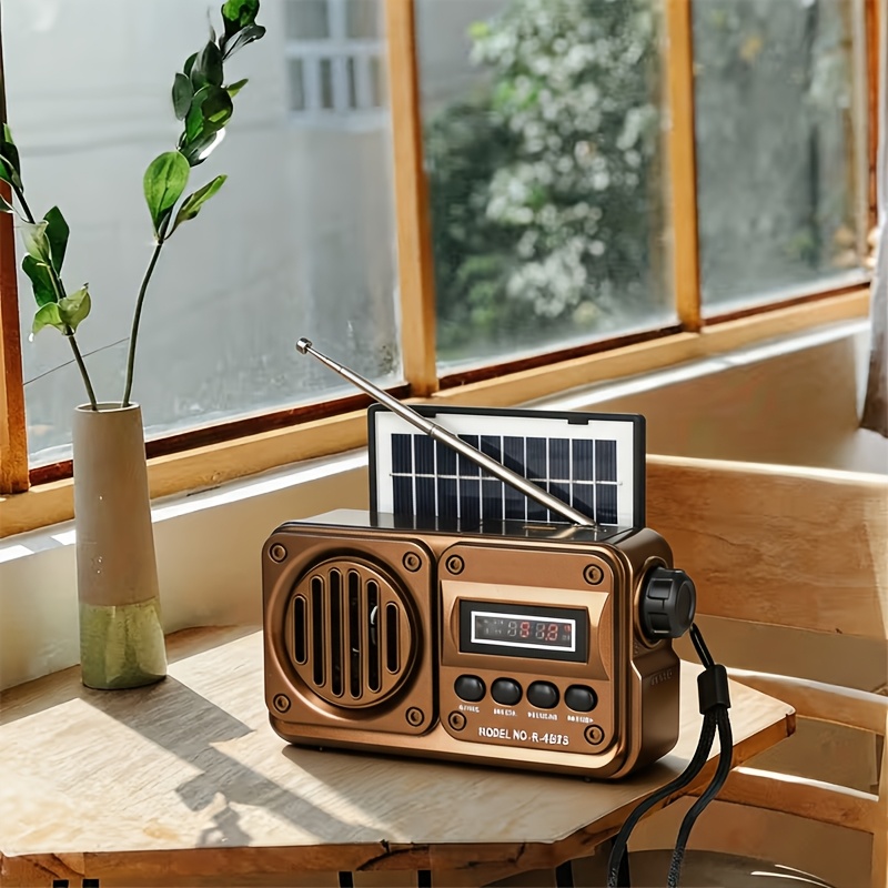 TEMU Fm Portable Radio, Multi-functional Radio (r-49bts), Retro Wireless Wireless Speaker With Solar Panel, Supports Usb/tf Card , With Loud Volume,