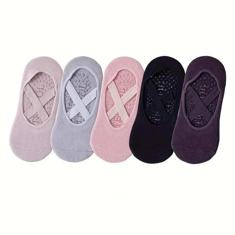 TEMU 5 Pairs Of Women's Socks Boat Socks Short Tube Yoga Socks Silicone Anti Slip Dance Sports Indoor Fitness Socks