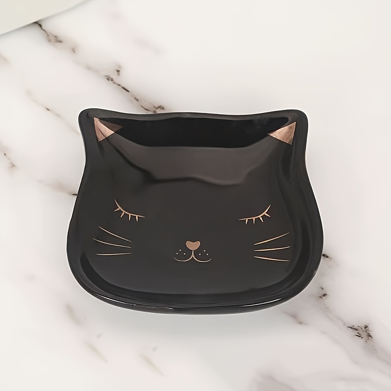 Image of 1pc, Ceramic Cartoon Cat Shaped Jewelry Storage Tray, Desktop Ornament, Holiday Gift, Jewelry Trays