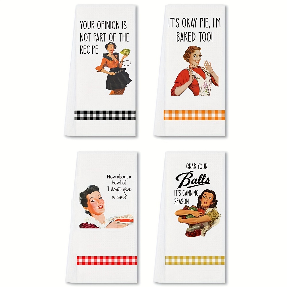 

Vintage-inspired Funny Kitchen Towels Set Of 4 - Ultra-absorbent Microfiber Dish Towels With Quirky Sayings, Perfect For Home & Gift, 16x24 Dish Towels For Kitchen Kitchen Towels Hand Towels