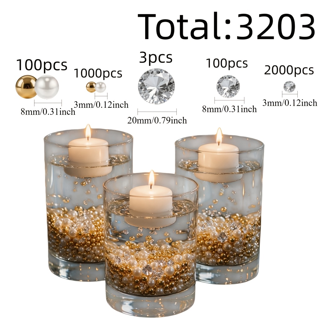 TEMU 3203pcs Transparent Pearl Beads & Suitable For Nail Art Simulated Diamonds - Golden Vase Fillers For Wedding, Party, Christmas Decorations,