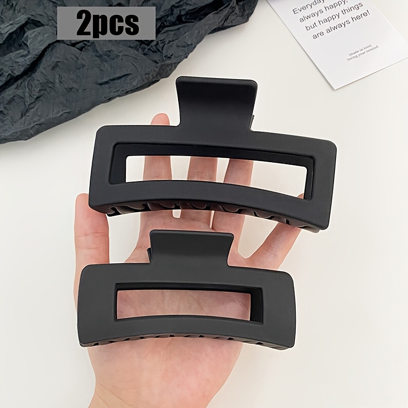TEMU 2pcs Black Matte Small Medium Hair Clips Rectangular Clamps Hair Additions Updo Hairpins Women's Shark Clips Back Of Head Half-up Style