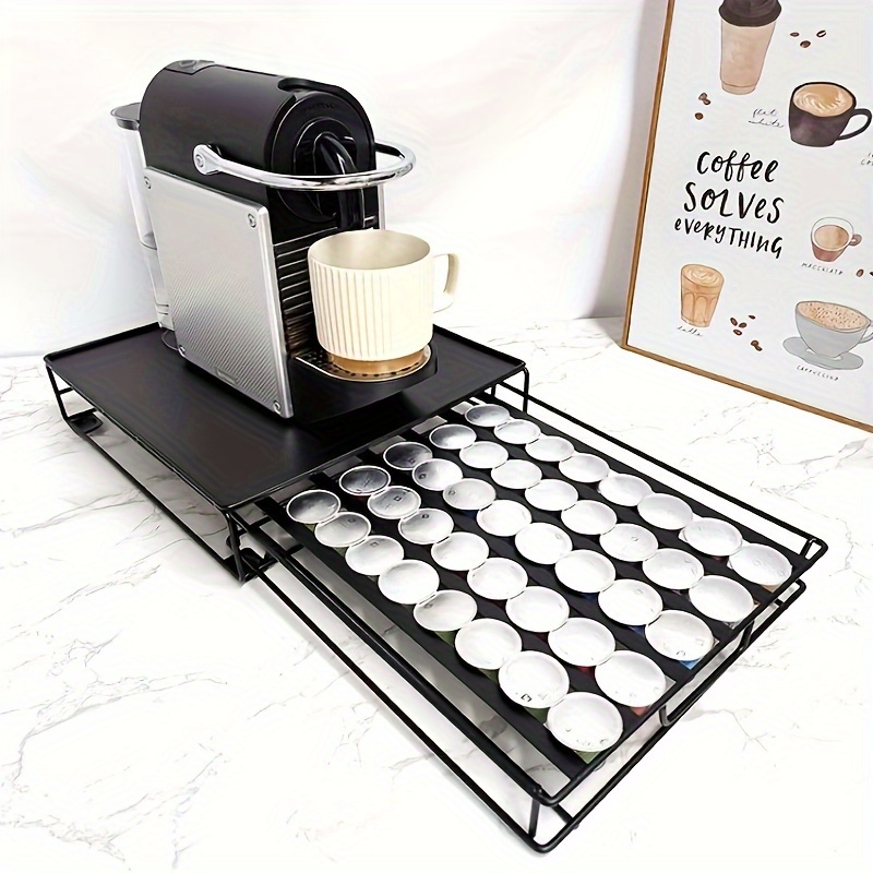 FutureHight Organisateur Capsules Café Métal – Support Dosettes Grande Capacité +30, Panier Inclinable, Rangement Nespresso, Dolce Gusto, Noir Élégant