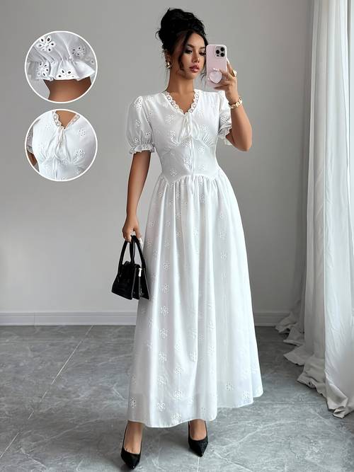 modlin v neck hollow out puffy cuff waist line skirt ytd cherry