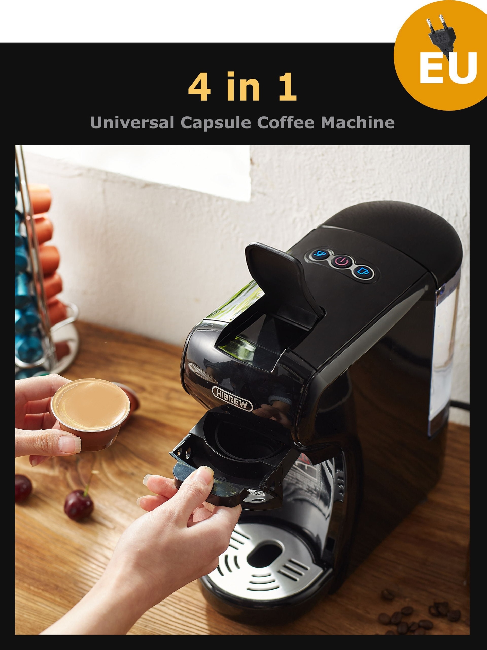 HiBREW 4in 1 Multiple Capsule Coffee Machine Hot/Cold Brewing DG Cappuccino Nes Small Capsule ESE Pod Ground Coffee Maker Cafeteria 19Bar H1A