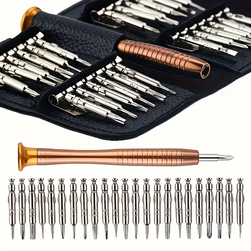 TEMU 25pcs Precision Screwdriver Set, Mini Screwdriver Kit With Star/y/flat/triangle Bits For Laptop, Glasses, Camera, And Computer Repair