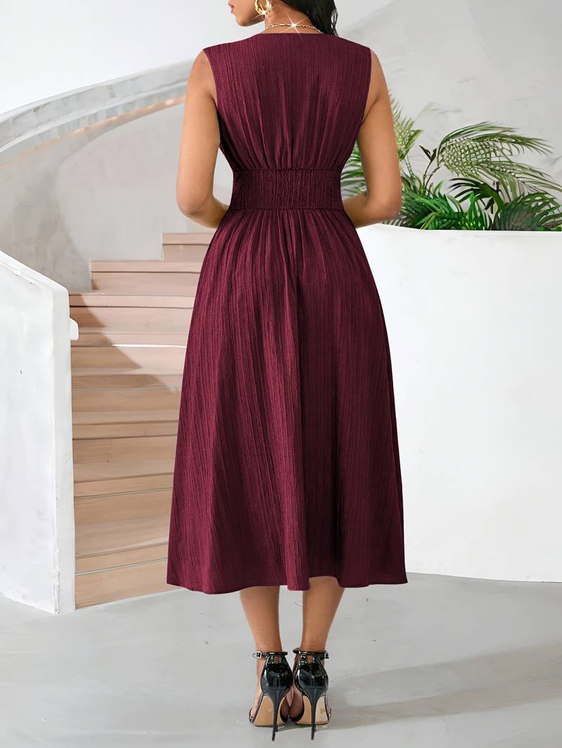 New Spring/Summer Fashion Women's Holiday Dress, Midi Sleeveless Summer Dress, Textured Fabric