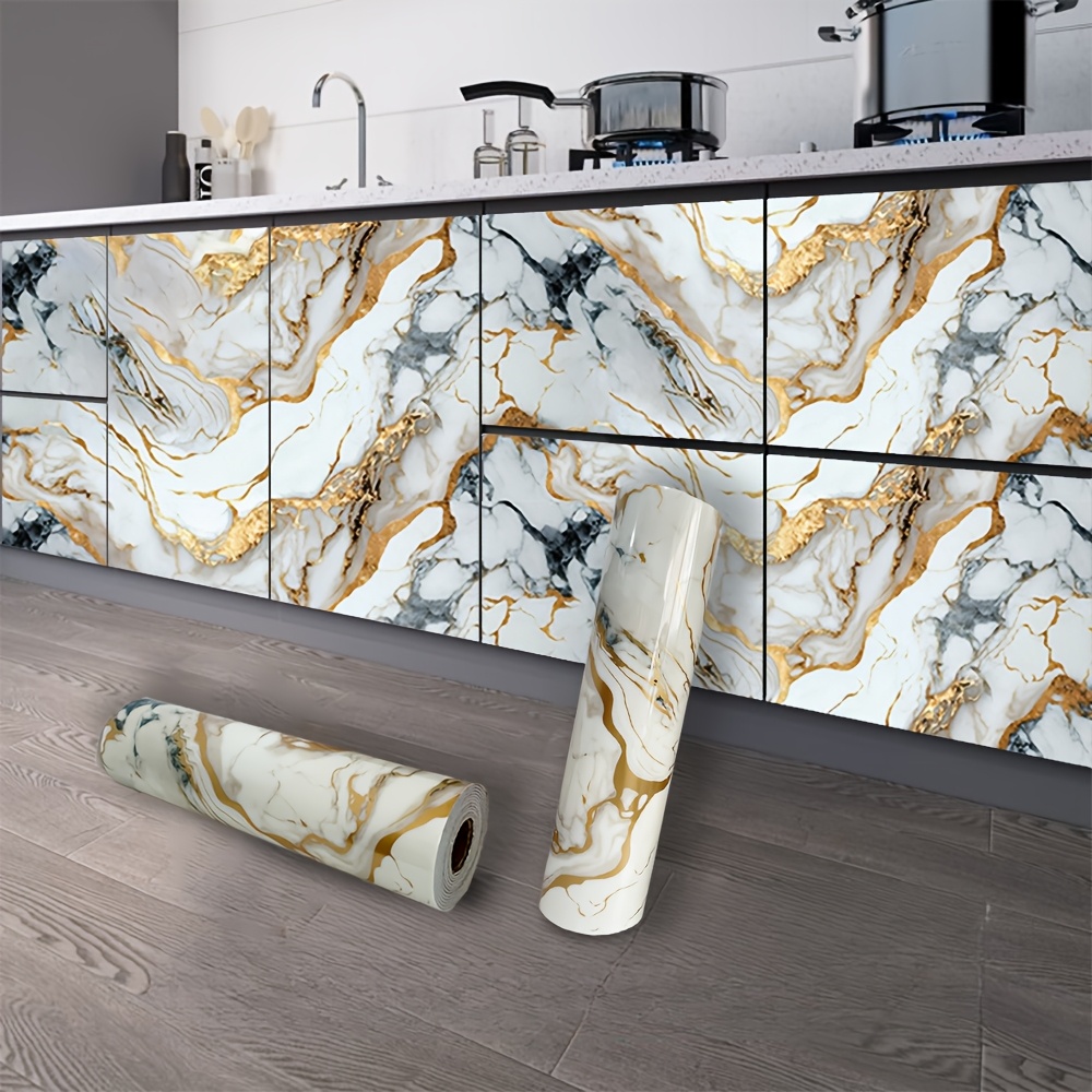 

1 Roll Of Marble Patterned Aluminum Film Self-adhesive Wallpaper, Waterproof And Oil Resistant Decorative Wall Sticker, Suitable For Use In Places As Living Rooms, Kitchens, Bathrooms, Etc