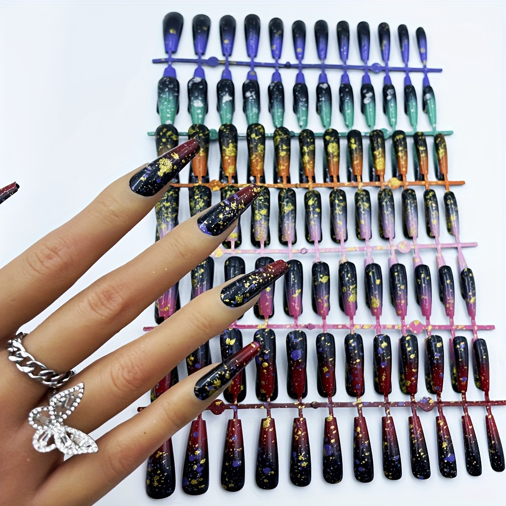 

6 Sets Of Unique Colorful Ballet Shaped Fake Nails Pre Applied Nails Suitable For Women Glossy Artificial Nail Art Kit, Elegant Cosplay Accessory