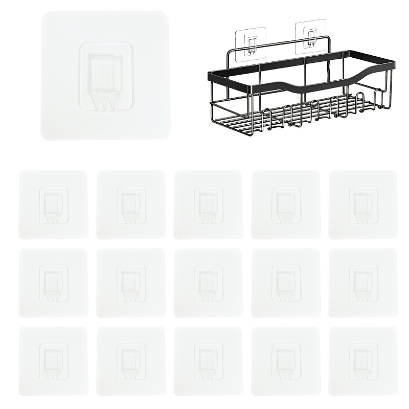 TEMU 16pcs Shower Shelf Adhesive Replacement Hooks, Clear Style, Heavy-duty Adhesive Strips, No-drill Wall-mounted Adhesive Hooks, Suitable For